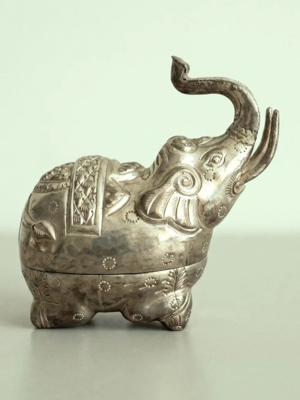 VTG Southeast Asian Thai Burmese Silverplated Brass Elephant Betel Box C.1900s